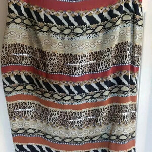 Silk Club Collection Skirt Animal Print Bead Sequined Sz 8 Waist 30 Leng…